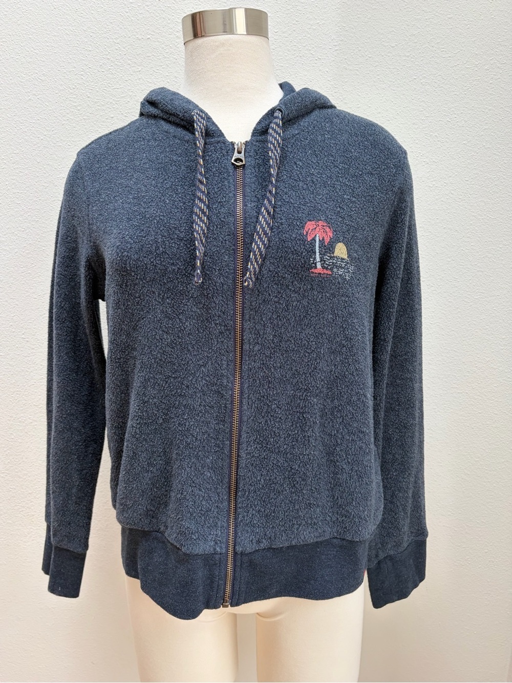 Faherty Zip Up Hoodie Terry Hooded Reverse Beach Jacket Navy Blue Size Medium - Picture 2 of 15